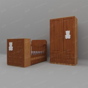 سرویس تختخواب و کمد کودک اعیان طرح تدی مدل FH482 مجموعه دو عددی