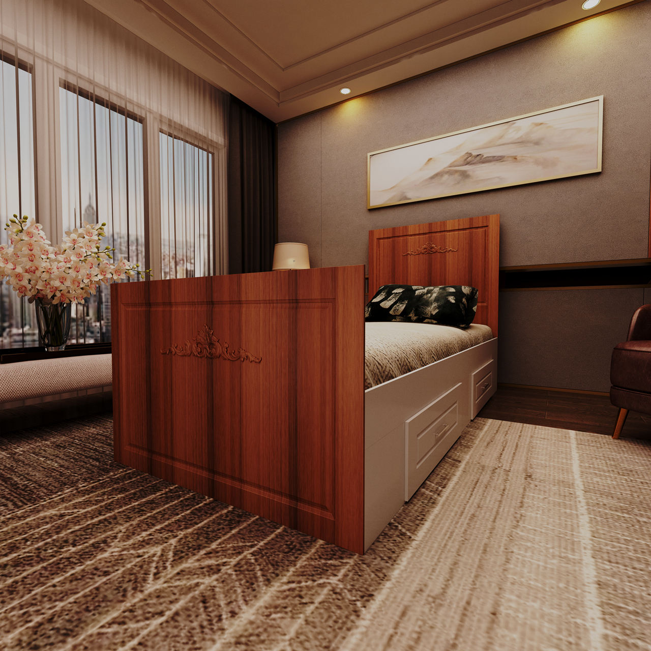 تخت خواب یکنفره اعیان مدل FH400 سایز 90x200 سانتی متر