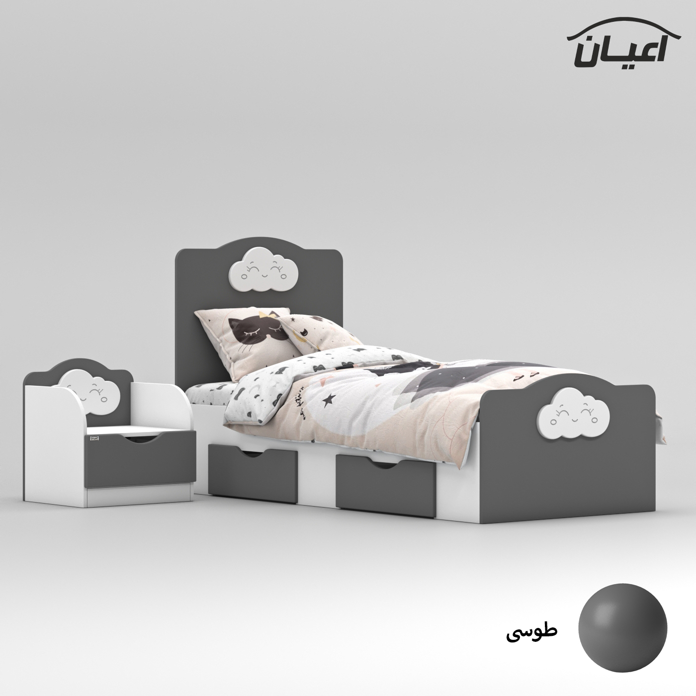 ست تخت خواب یک نفره اعیان مدل FH764 سایز 80x180 سانتی متر مجموعه دو عددی