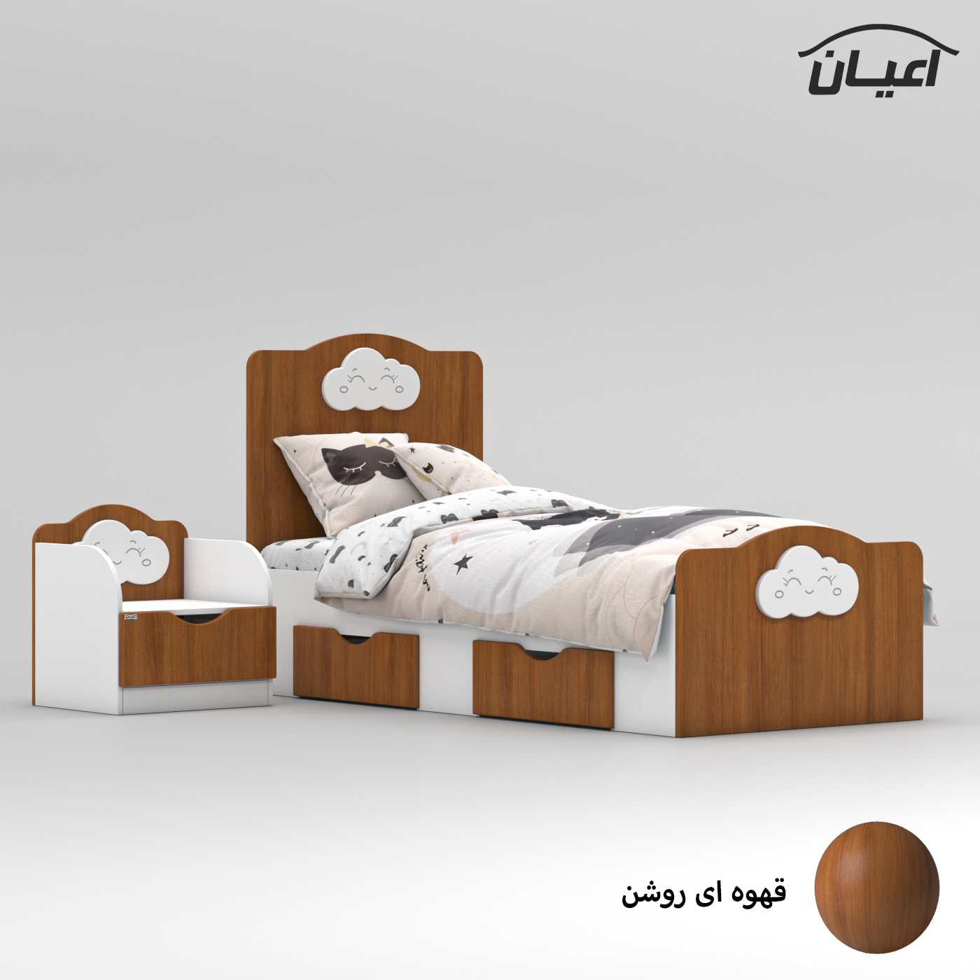 ست تخت خواب یک نفره اعیان مدل FH764 سایز 80x180 سانتی متر مجموعه دو عددی