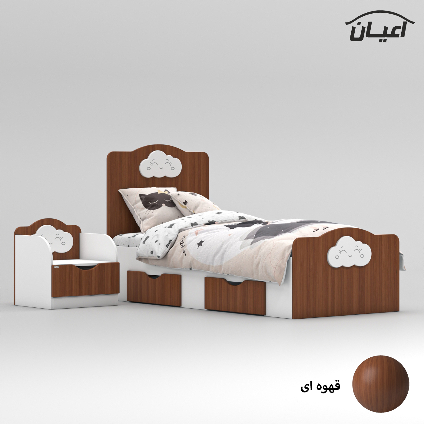 ست تخت خواب یک نفره اعیان مدل FH764 سایز 80x180 سانتی متر مجموعه دو عددی