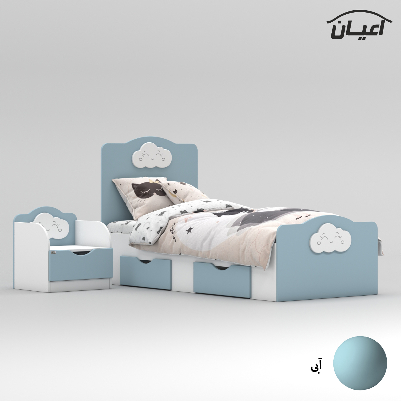 ست تخت خواب یک نفره اعیان مدل FH764 سایز 80x180 سانتی متر مجموعه دو عددی