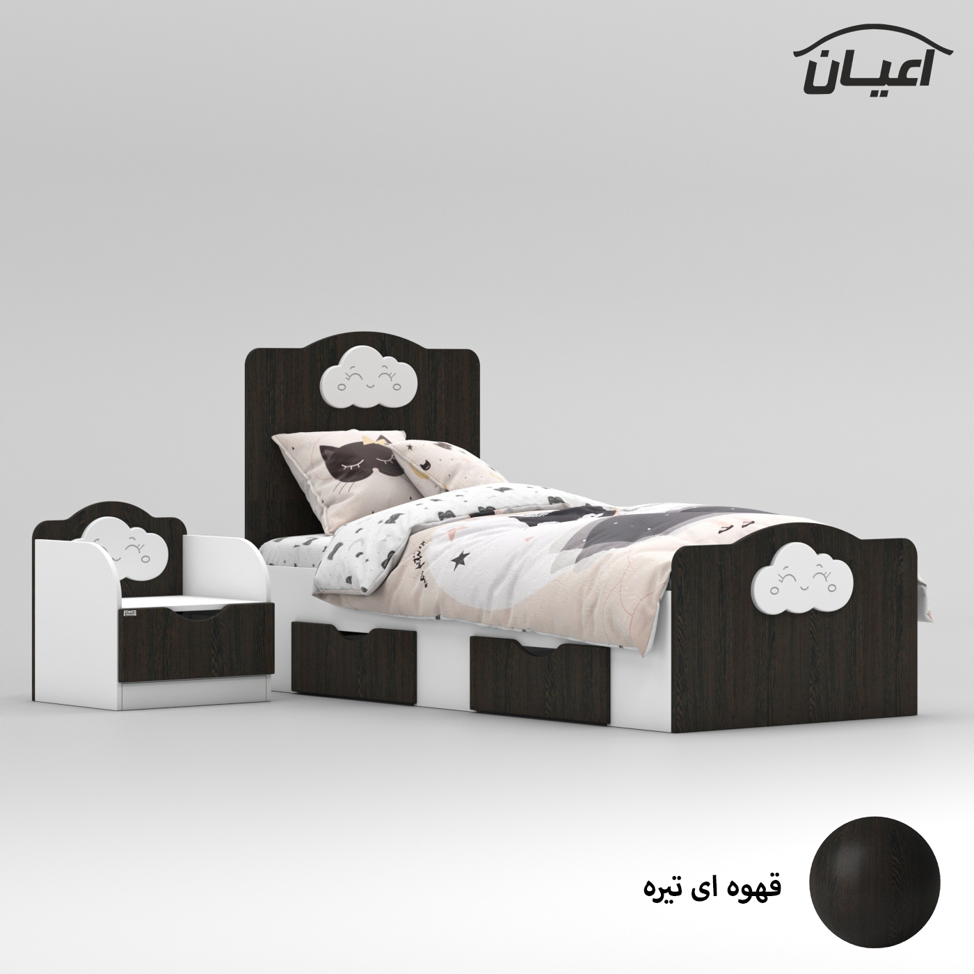 ست تخت خواب یک نفره اعیان مدل FH764 سایز 80x180 سانتی متر مجموعه دو عددی