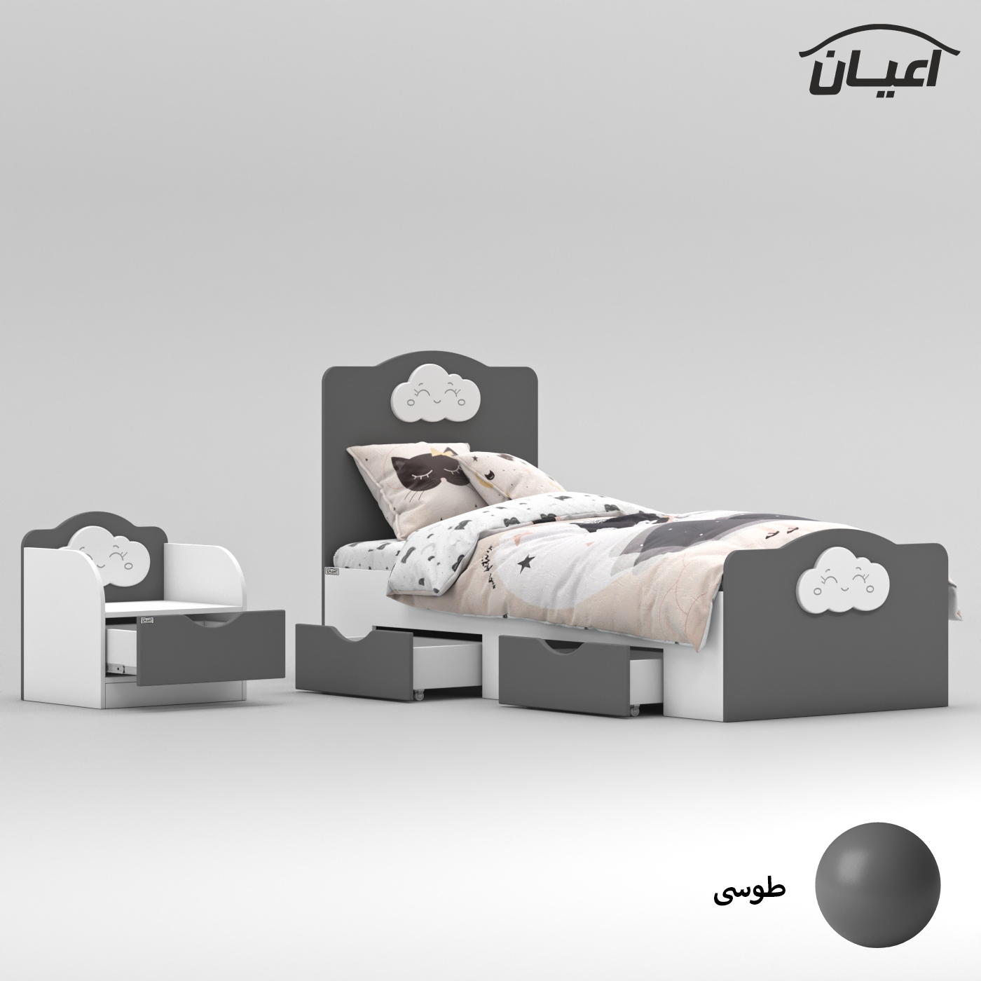 ست تخت خواب یک نفره اعیان مدل FH764 سایز 80x180 سانتی متر مجموعه دو عددی