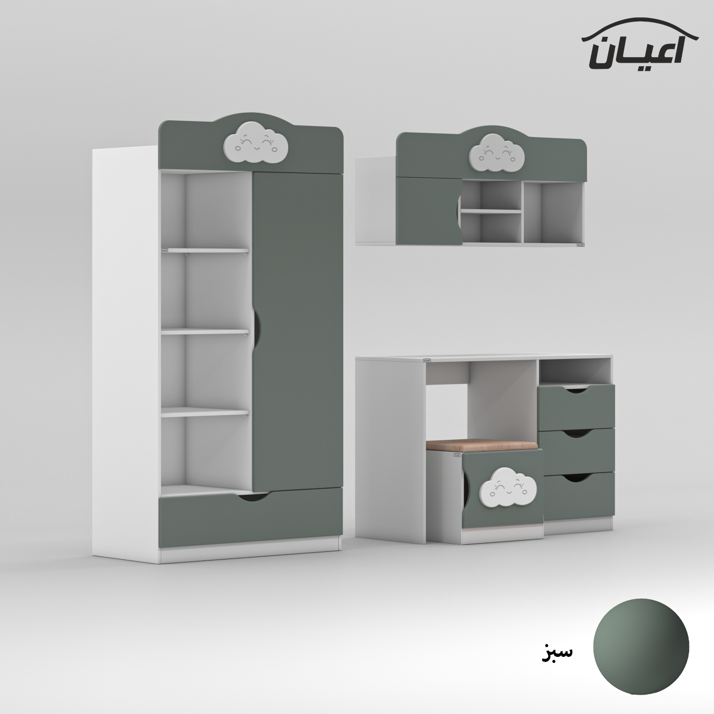 کمد کودک اعیان مدل FH765 به همراه میز تحریر و صندلی و کتابخانه