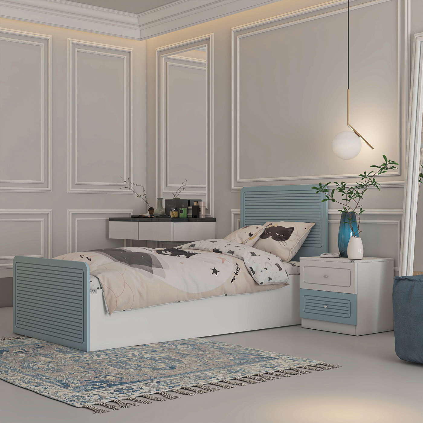 تخت خواب ملامینه یک نفره اعیان مدل FH815 سایز 90x200 سانتی متر مجموعه دو عددی