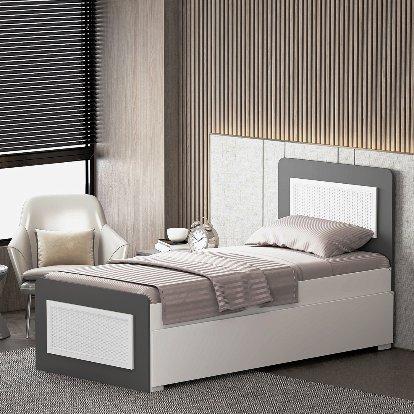 تخت خواب ملامینه یک نفره اعیان مدل FH895 سایز 90x200 سانتی متر