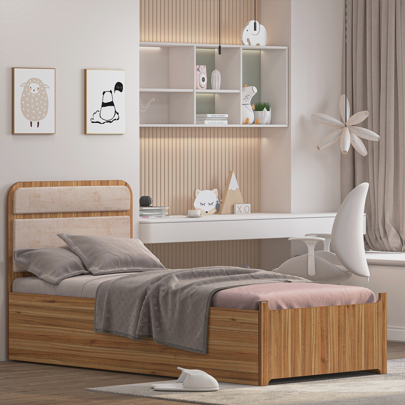 تخت خواب ملامینه نوجوان اعیان مدل FH953 سایز 80x180 سانتی متر