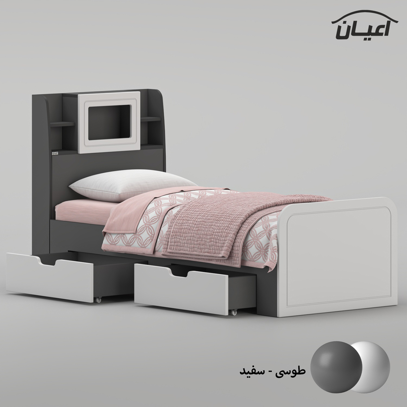 تخت خواب ملامینه یک نفره اعیان مدل FH980 سایز 80x180 سانتی متر