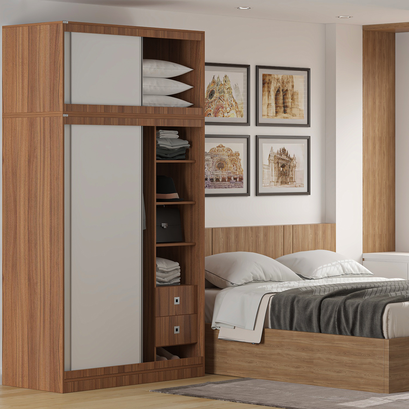 کمد لباس چندمنظوره اعیان مدل FH963 طول 120 سانتی متر مجموعه دو عددی