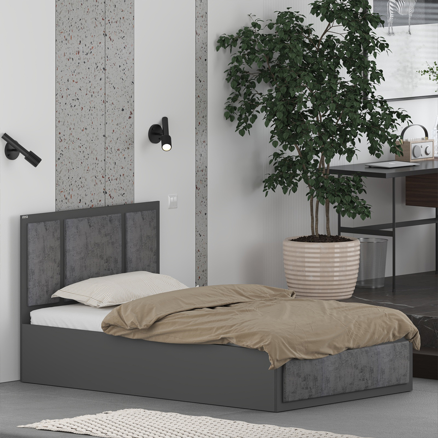 تخت خواب ملامینه یک نفره اعیان مدل FH959 سایز 120x200 سانتی متر