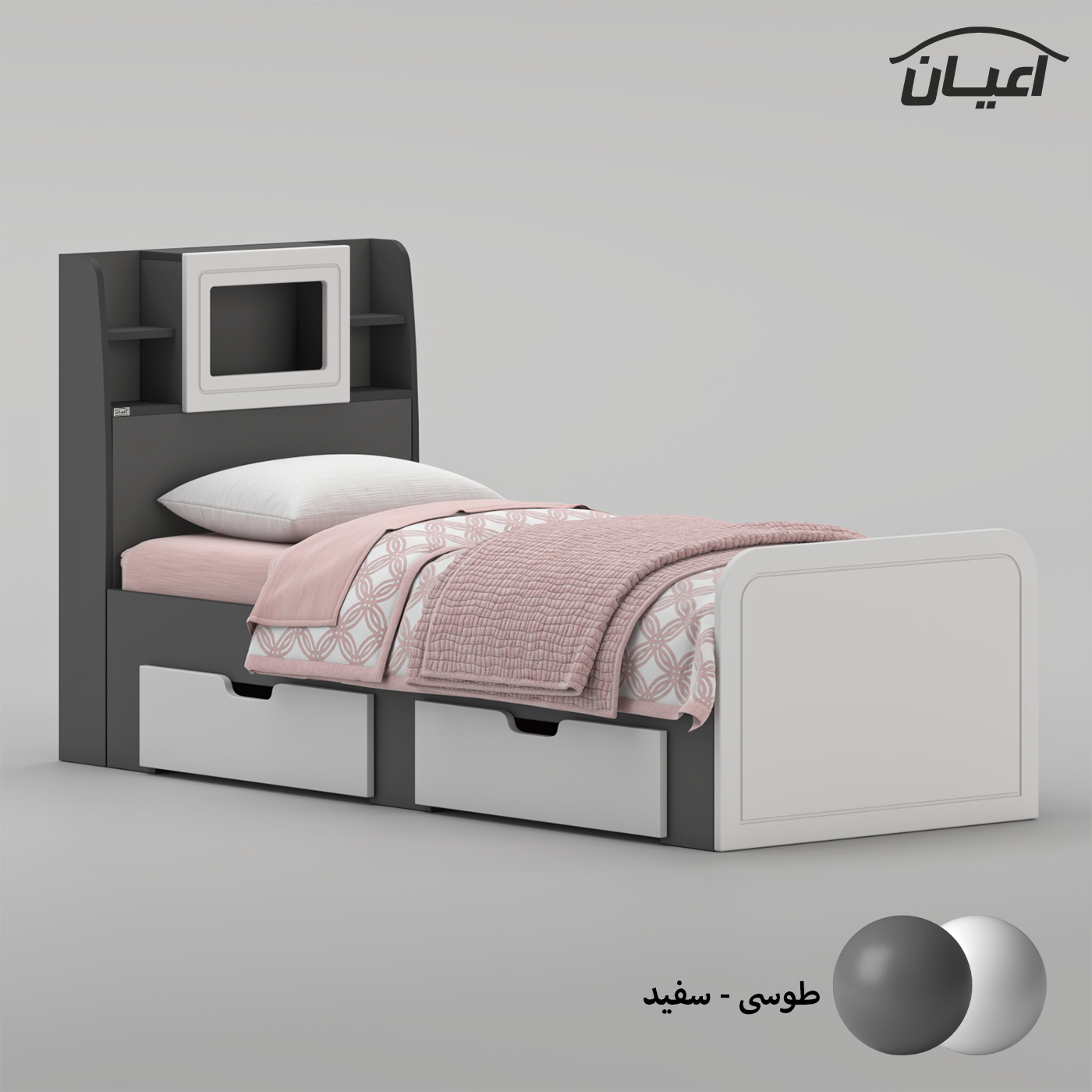 تخت خواب ملامینه یک نفره اعیان مدل FH980 سایز 80x180 سانتی متر