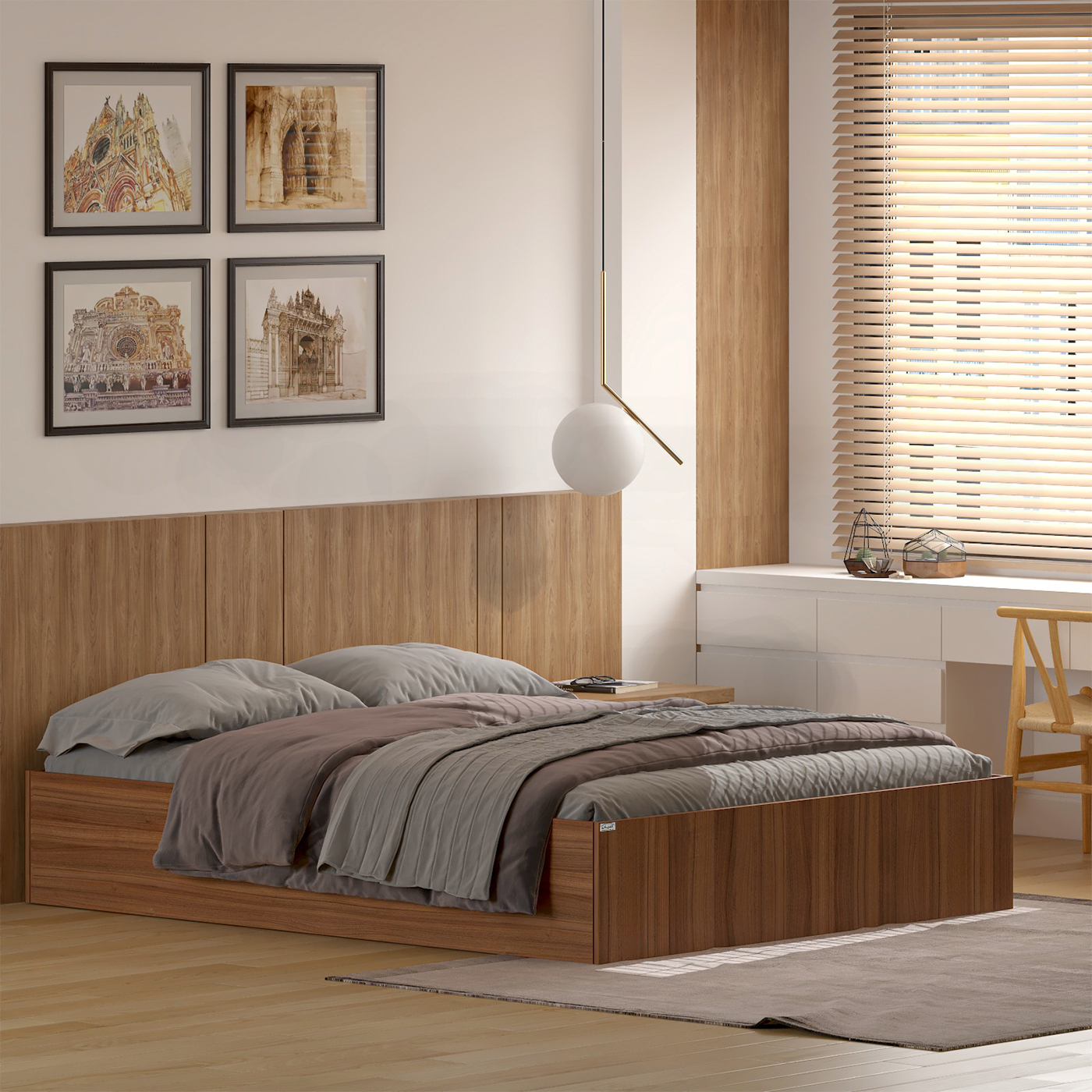 تخت خواب ملامینه دو نفره اعیان مدل FH943 سایز 160x200 سانتی متر