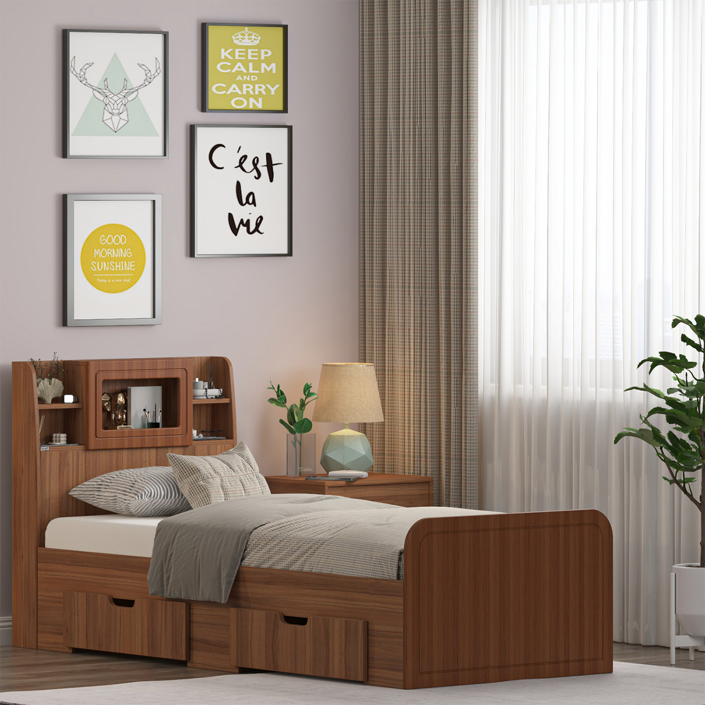 تخت خواب ملامینه یک نفره اعیان مدل FH981 سایز 90x200 سانتی متر