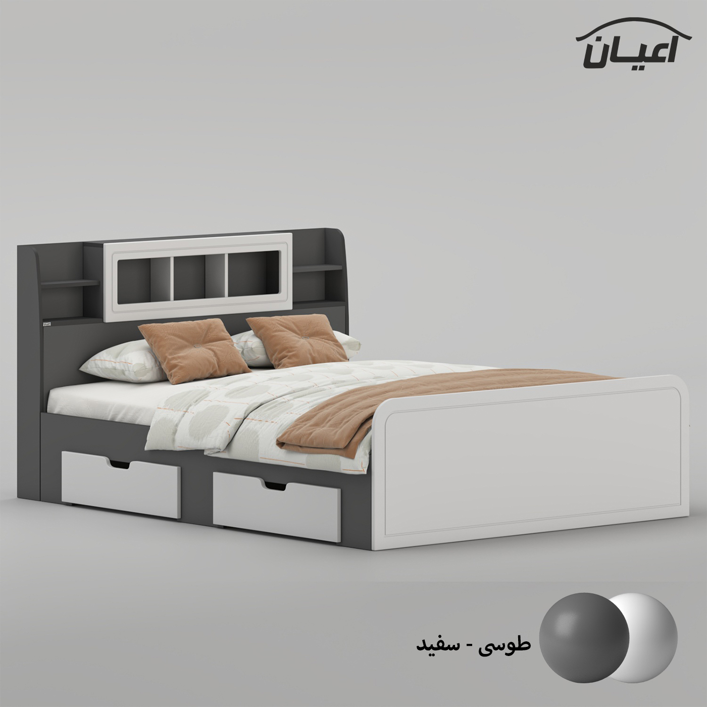 تخت خواب ملامینه دو نفره اعیان مدل FH983 سایز 160x200 سانتی متر