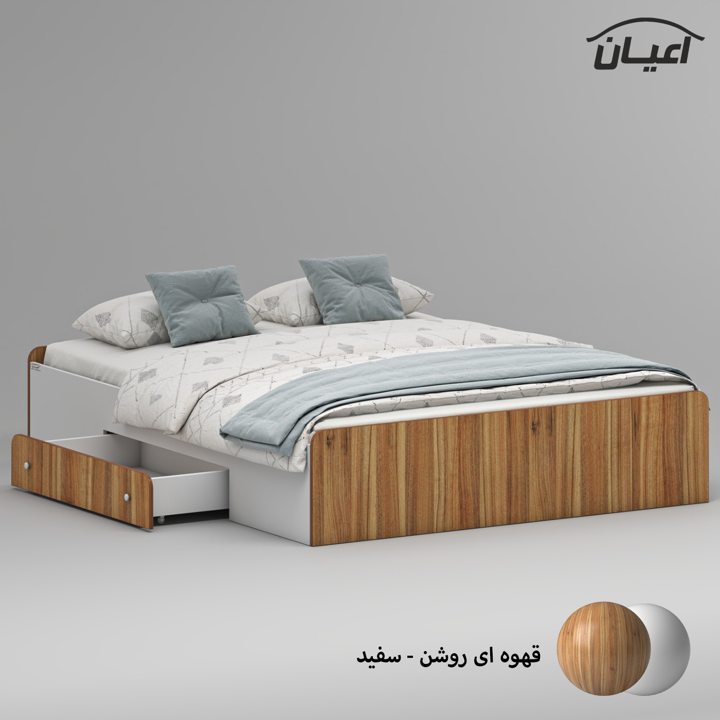 تخت خواب ملامینه دو نفره اعیان مدل FH969 سایز 160x200 سانتی متر