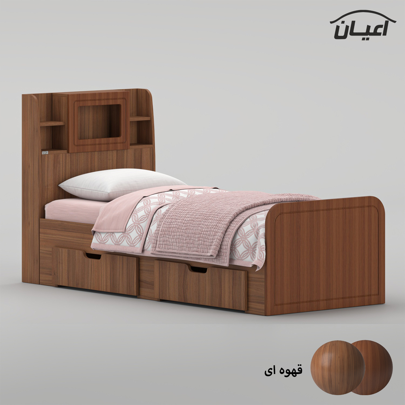 تخت خواب ملامینه یک نفره اعیان مدل FH980 سایز 80x180 سانتی متر