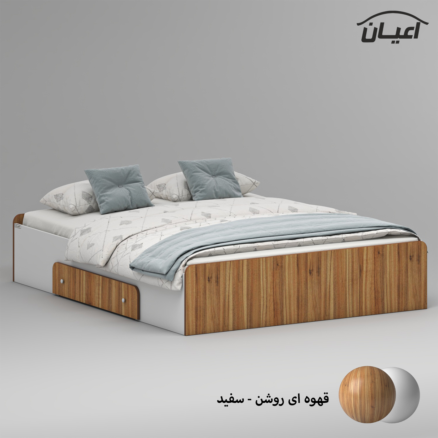 تخت خواب ملامینه دو نفره اعیان مدل FH969 سایز 160x200 سانتی متر