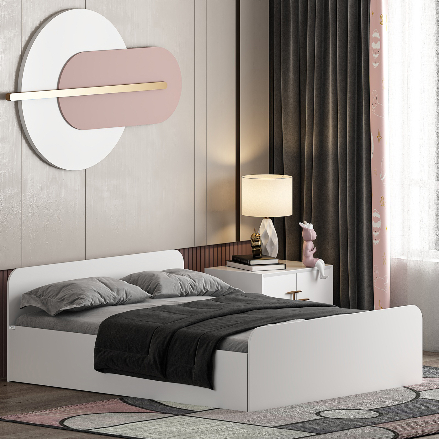 تخت خواب ملامینه دو نفره اعیان مدل FH933 سایز 160x200 سانتی متر