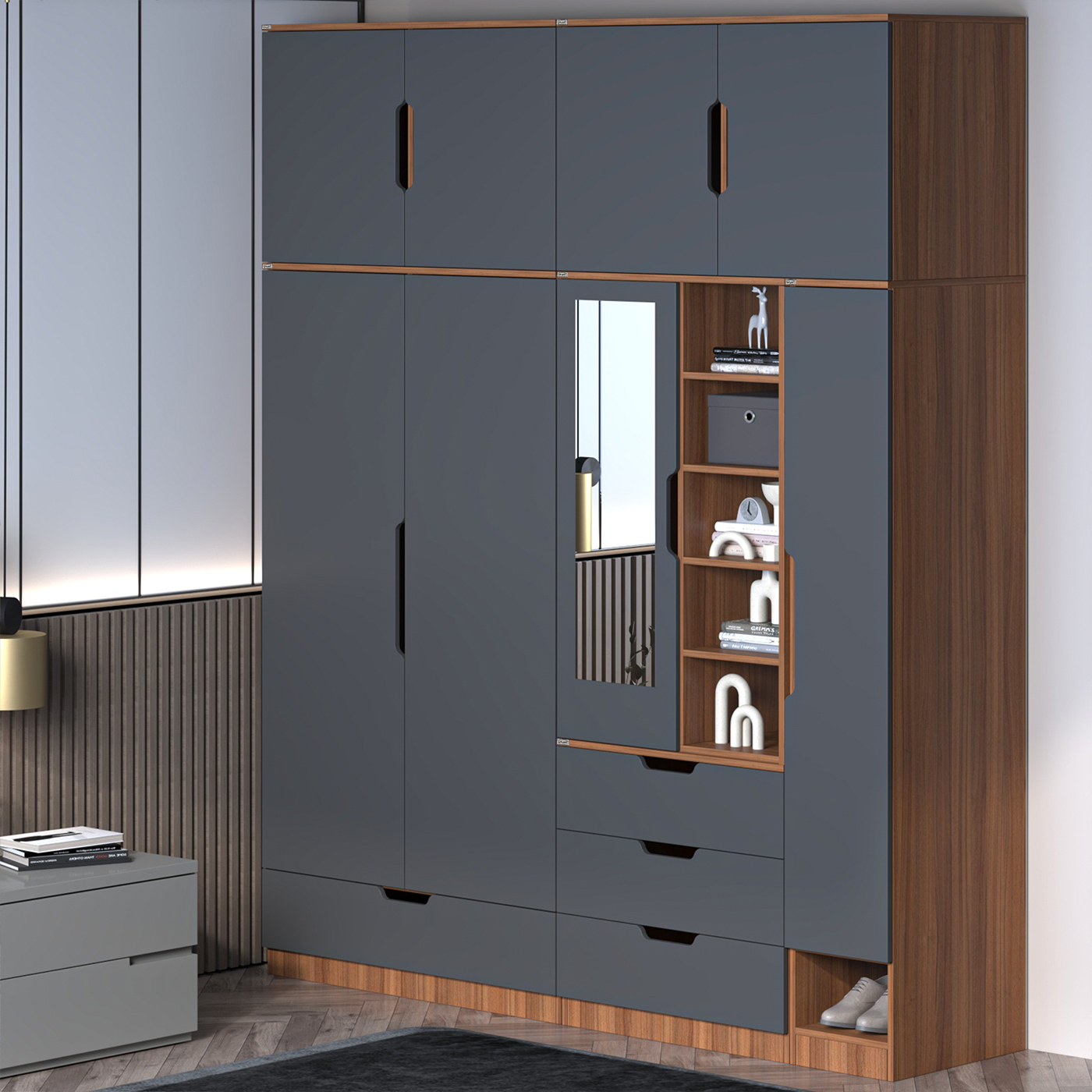 کمد لباس چندمنظوره اعیان مدل FH962 طول 200 سانتی متر مجموعه شش عددی