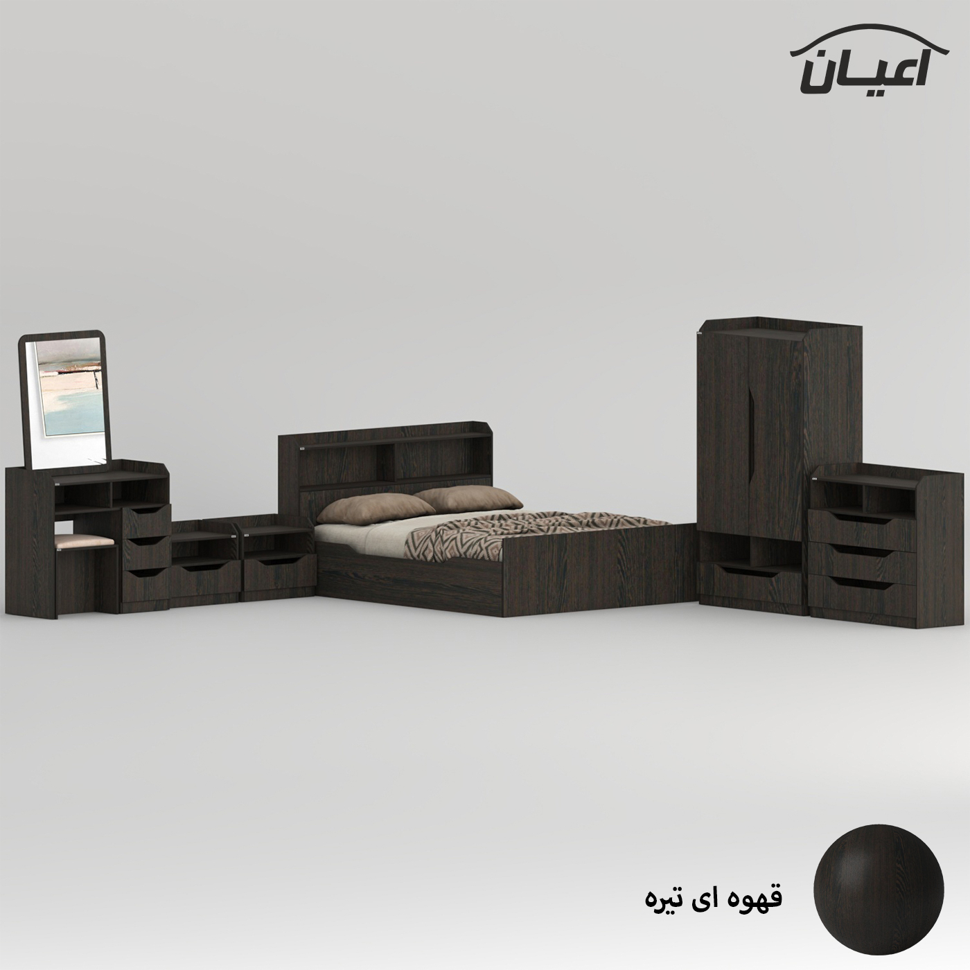 سرویس خواب ملامینه دو نفره اعیان مدل FH998 سایز 160x200 سانتی متر مجموعه 6 عددی