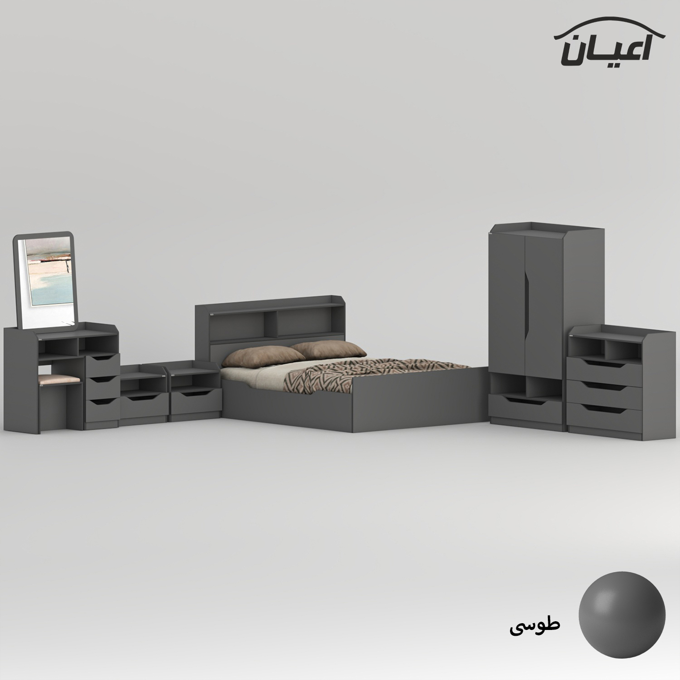 سرویس خواب ملامینه دو نفره اعیان مدل FH998 سایز 160x200 سانتی متر مجموعه 6 عددی