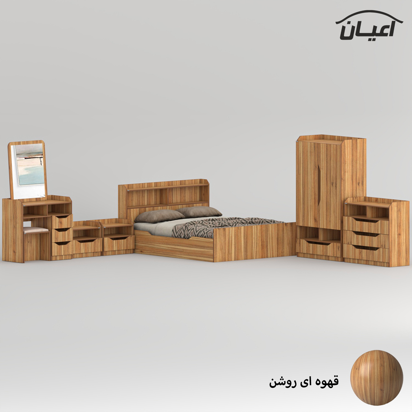 سرویس خواب ملامینه دو نفره اعیان مدل FH998 سایز 160x200 سانتی متر مجموعه 6 عددی