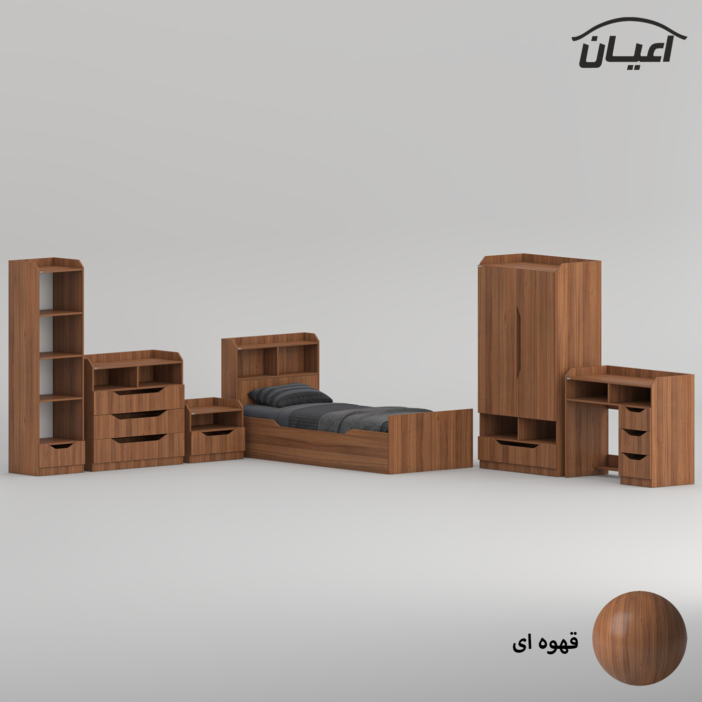 سرویس تخت خواب ملامینه یک نفره اعیان مدل FH997 سایز 90x200 سانتی متر مجموعه شش عددی