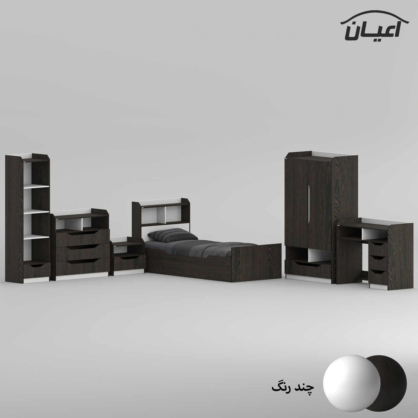 سرویس تخت خواب ملامینه یک نفره اعیان مدل FH997 سایز 90x200 سانتی متر مجموعه شش عددی