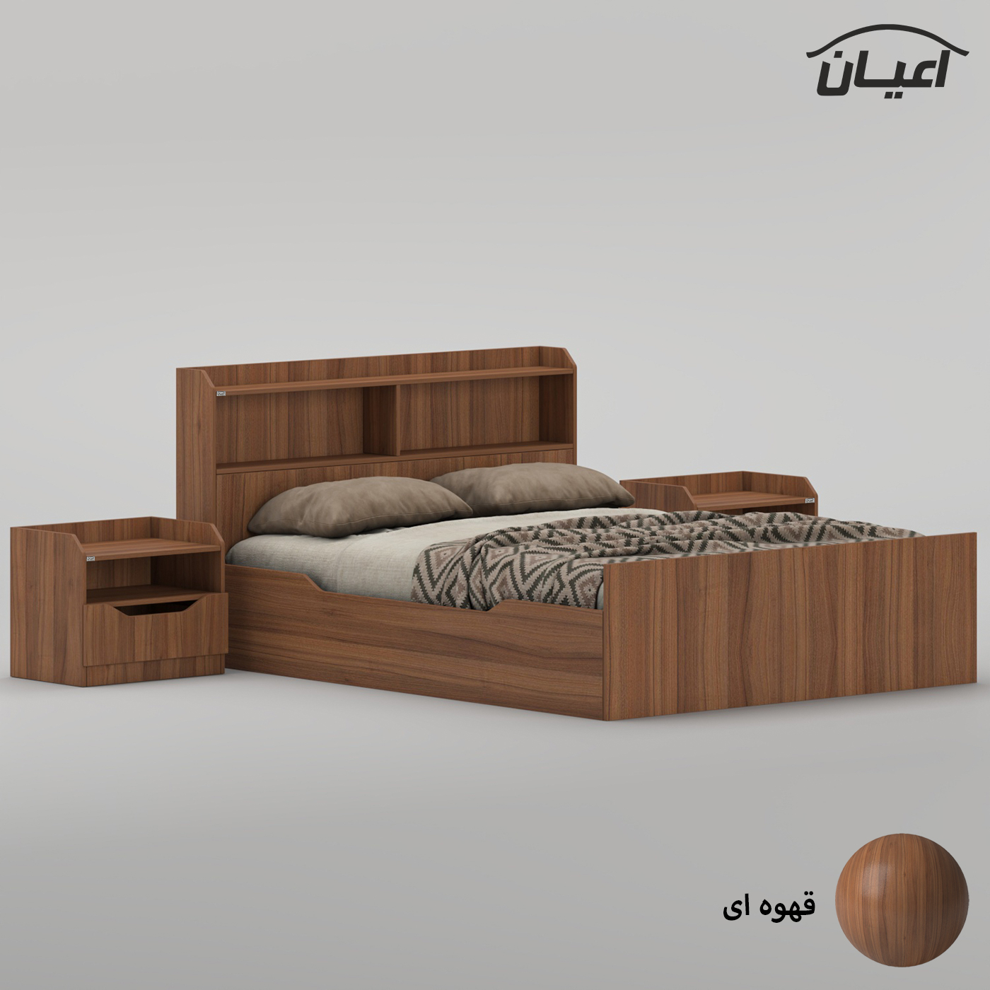 سرویس تخت خواب دو نفره ملامینه اعیان مدل FH996 سایز 160x200 سانتی متر به همراه دو عدد پاتختی