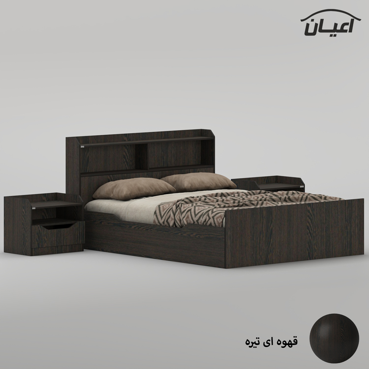 سرویس تخت خواب دو نفره ملامینه اعیان مدل FH996 سایز 160x200 سانتی متر به همراه دو عدد پاتختی