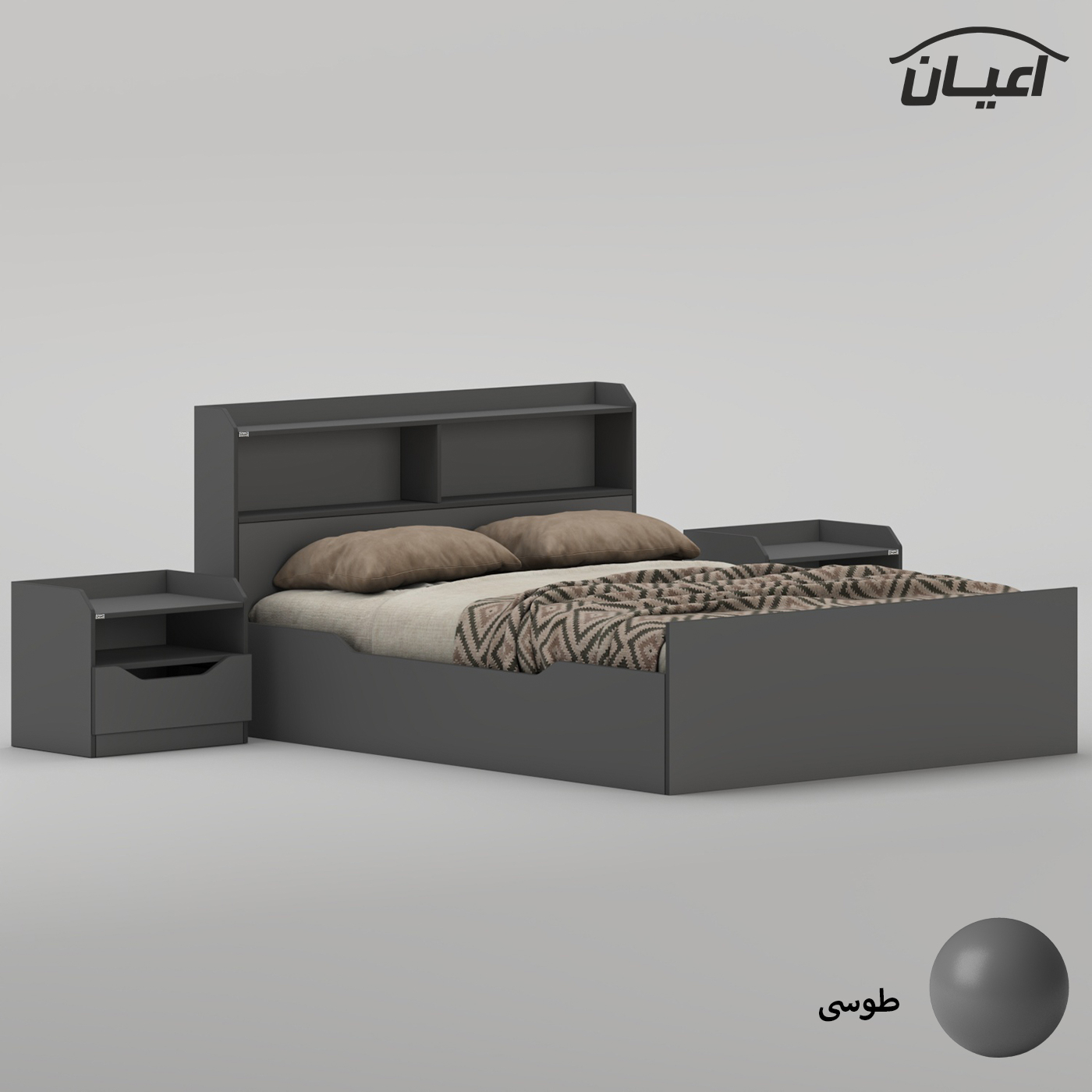 سرویس تخت خواب دو نفره ملامینه اعیان مدل FH996 سایز 160x200 سانتی متر به همراه دو عدد پاتختی
