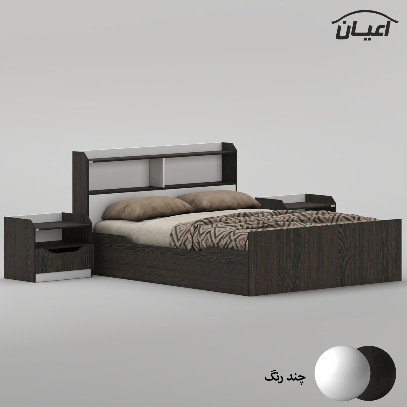 سرویس تخت خواب دو نفره ملامینه اعیان مدل FH996 سایز 160x200 سانتی متر به همراه دو عدد پاتختی