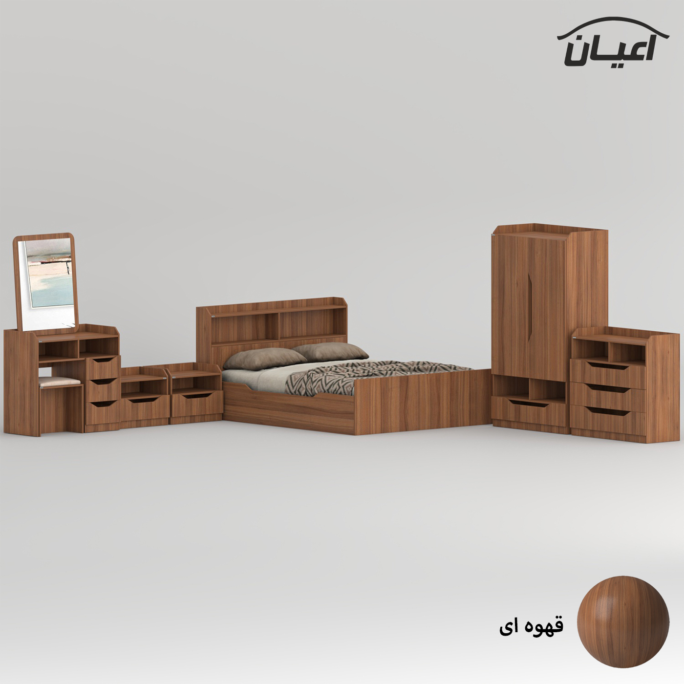 سرویس خواب ملامینه دو نفره اعیان مدل FH998 سایز 160x200 سانتی متر مجموعه 6 عددی