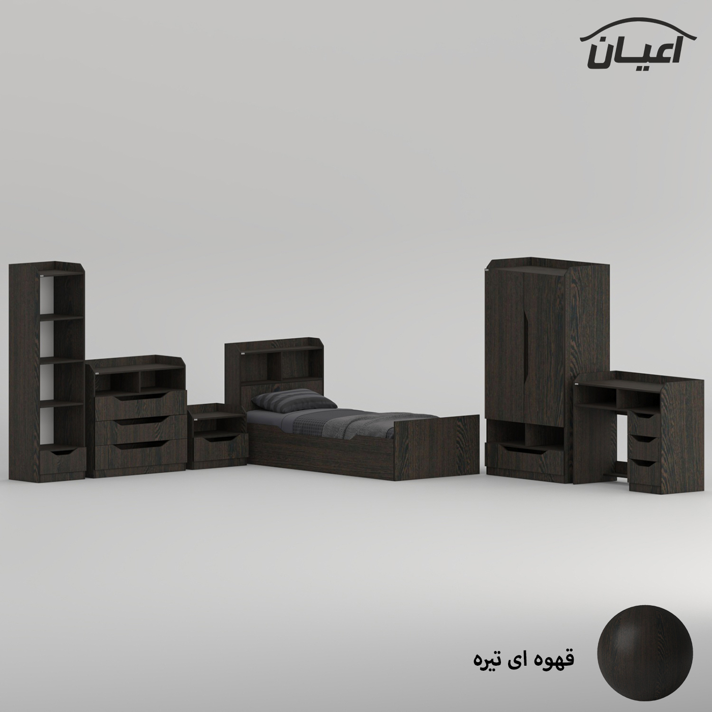 سرویس تخت خواب ملامینه یک نفره اعیان مدل FH997 سایز 90x200 سانتی متر مجموعه شش عددی