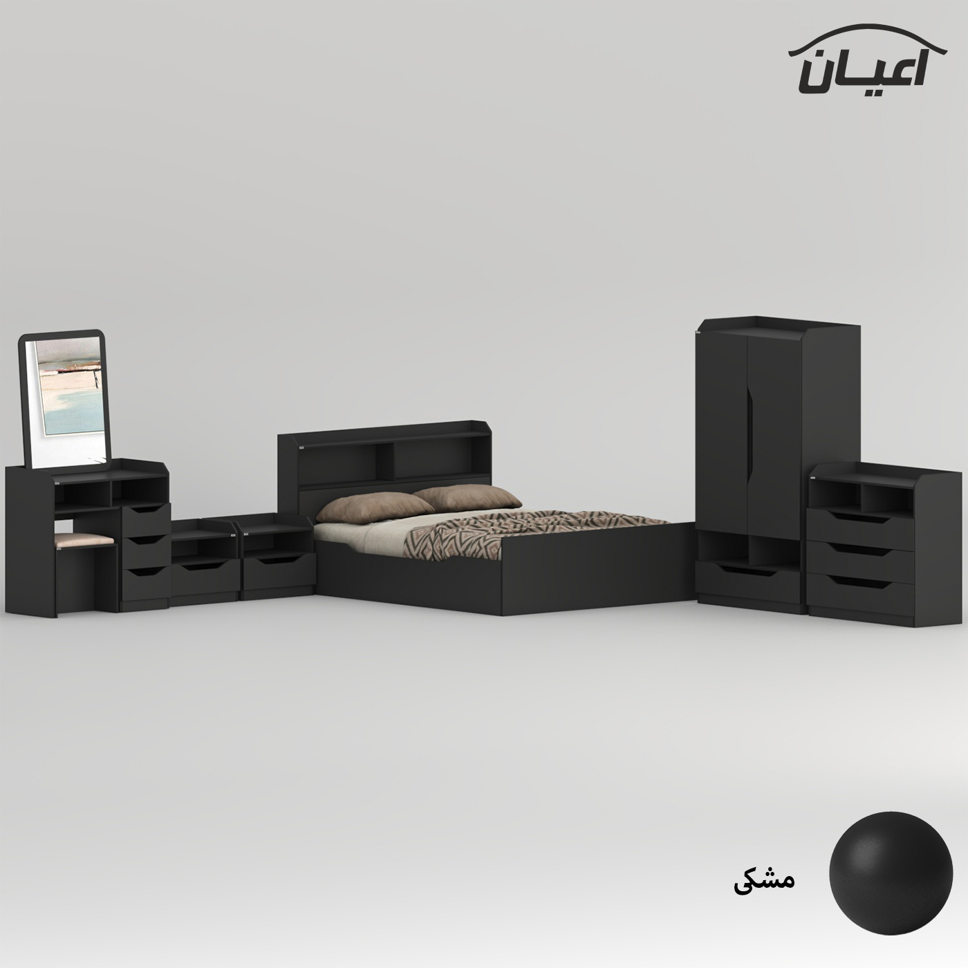 سرویس خواب ملامینه دو نفره اعیان مدل FH998 سایز 160x200 سانتی متر مجموعه 6 عددی