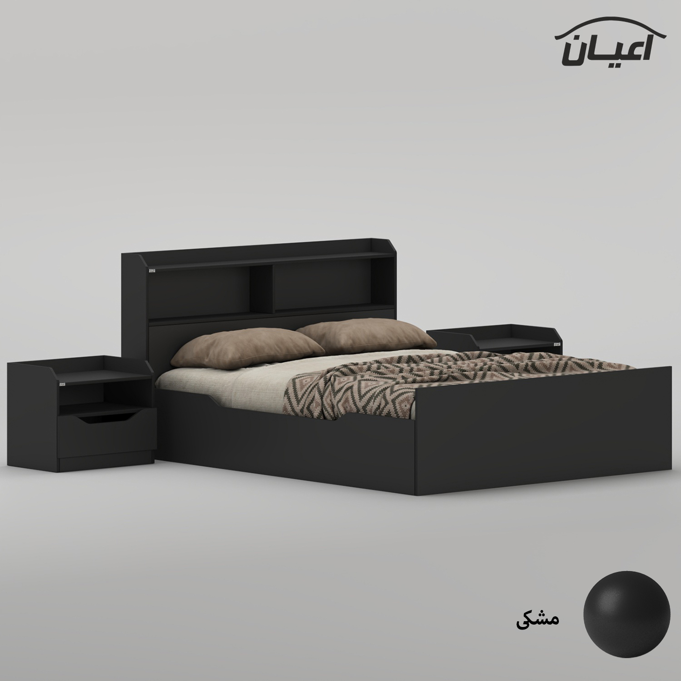 سرویس تخت خواب دو نفره ملامینه اعیان مدل FH996 سایز 160x200 سانتی متر به همراه دو عدد پاتختی