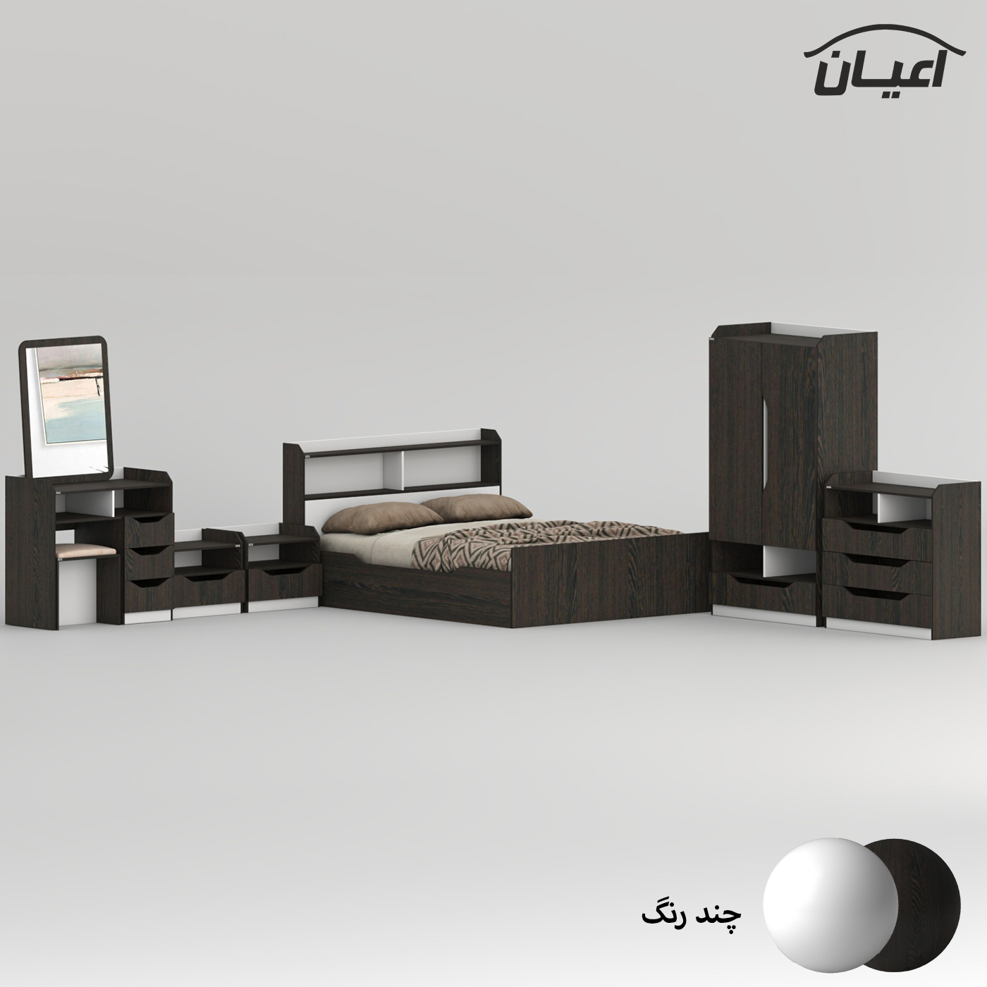 سرویس خواب ملامینه دو نفره اعیان مدل FH998 سایز 160x200 سانتی متر مجموعه 6 عددی