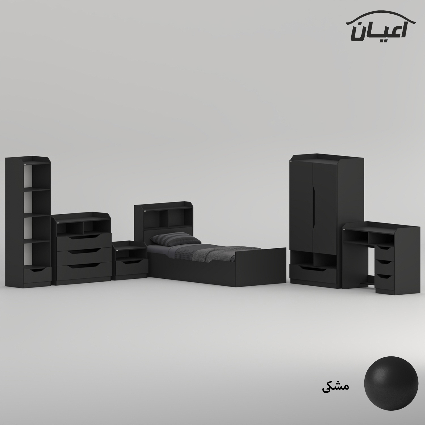 سرویس تخت خواب ملامینه یک نفره اعیان مدل FH997 سایز 90x200 سانتی متر مجموعه شش عددی