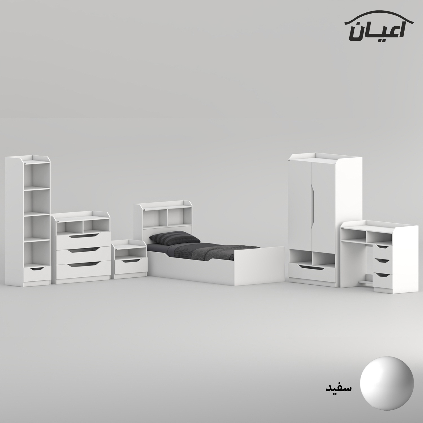 سرویس تخت خواب ملامینه یک نفره اعیان مدل FH997 سایز 90x200 سانتی متر مجموعه شش عددی