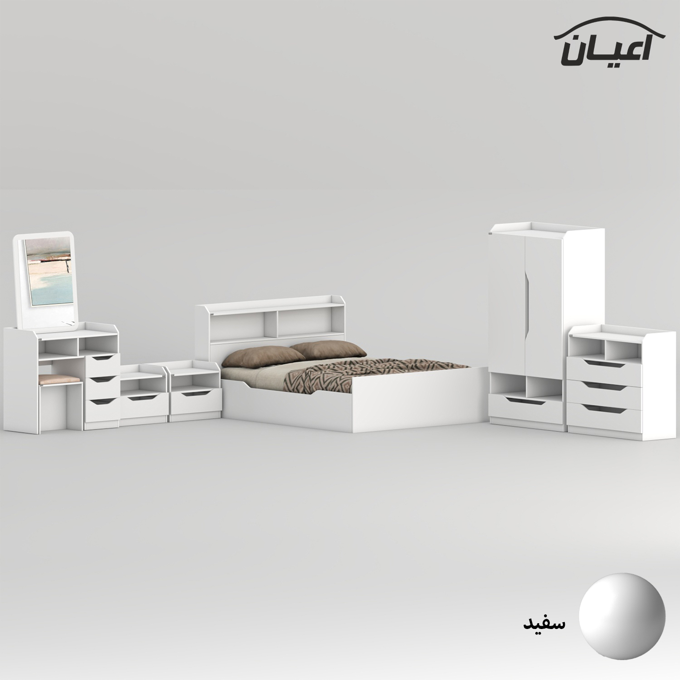 سرویس خواب ملامینه دو نفره اعیان مدل FH998 سایز 160x200 سانتی متر مجموعه 6 عددی