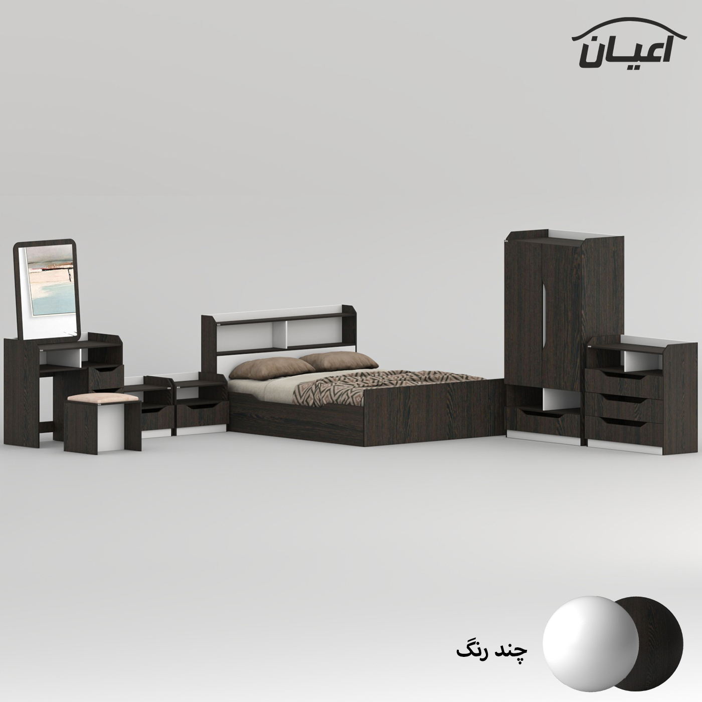سرویس خواب ملامینه دو نفره اعیان مدل FH998 سایز 160x200 سانتی متر مجموعه 6 عددی
