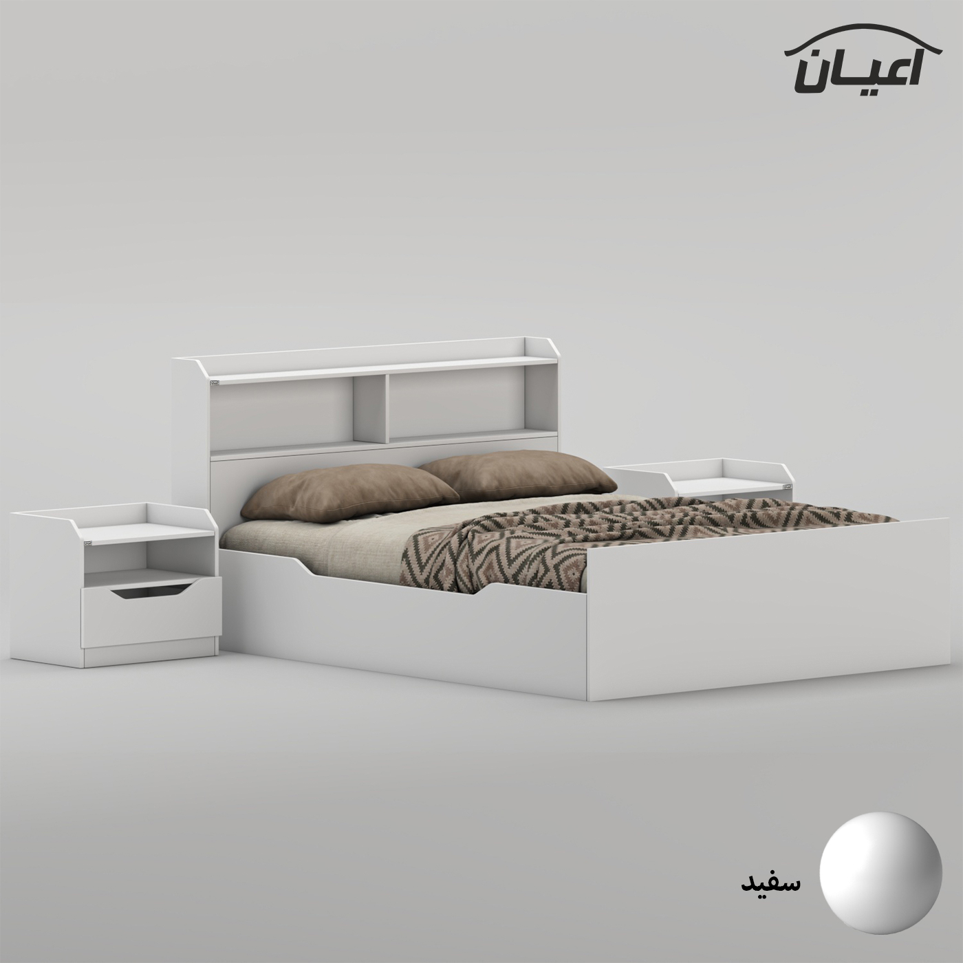 سرویس تخت خواب دو نفره ملامینه اعیان مدل FH996 سایز 160x200 سانتی متر به همراه دو عدد پاتختی