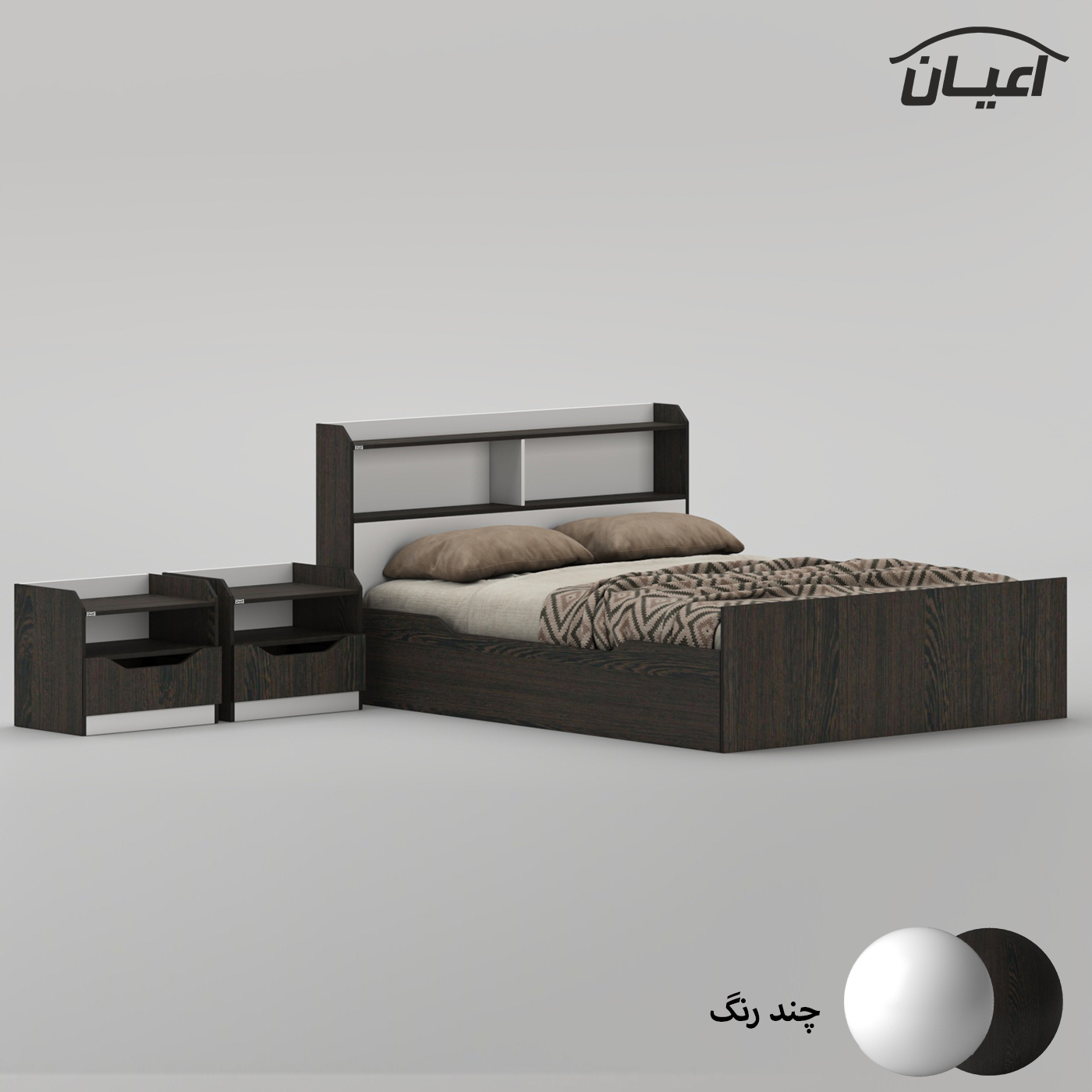 سرویس تخت خواب دو نفره ملامینه اعیان مدل FH996 سایز 160x200 سانتی متر به همراه دو عدد پاتختی