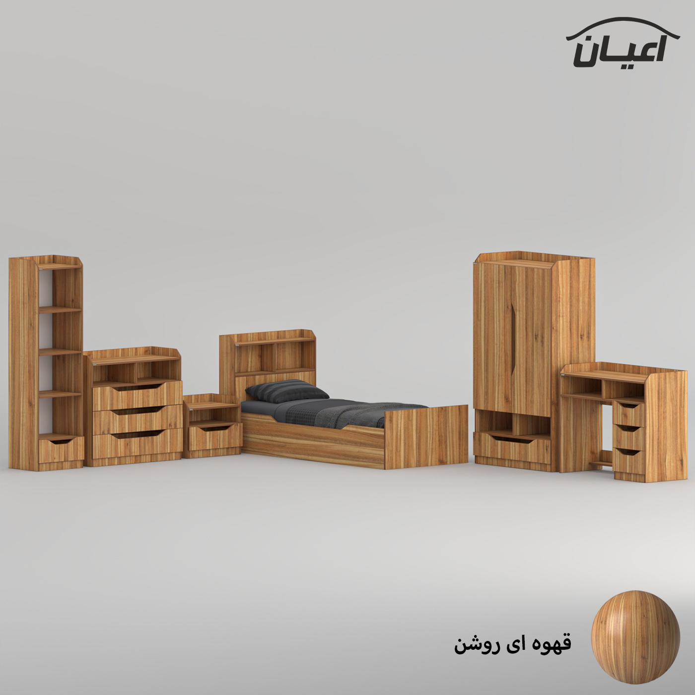 سرویس تخت خواب ملامینه یک نفره اعیان مدل FH997 سایز 90x200 سانتی متر مجموعه شش عددی