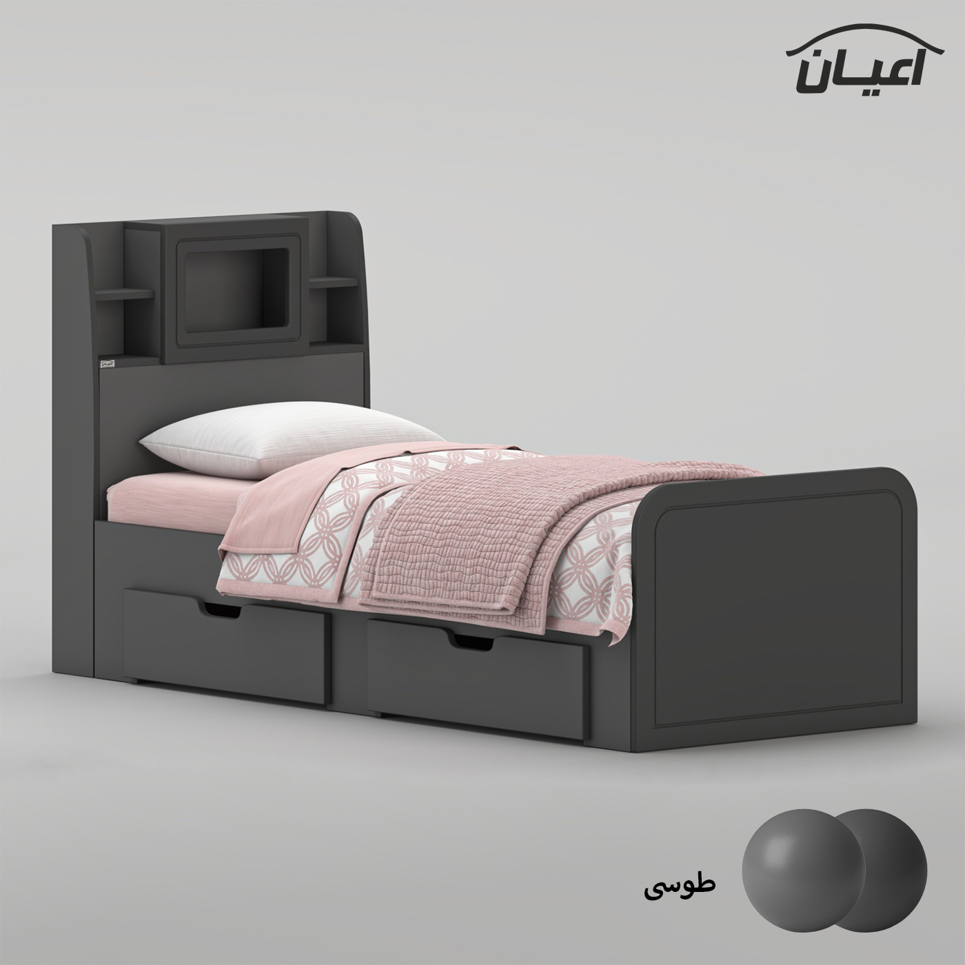 تخت خواب ملامینه یک نفره اعیان مدل FH980 سایز 80x180 سانتی متر