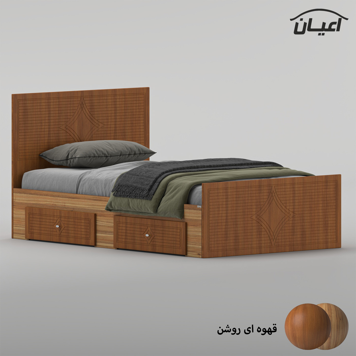 تخت‌خواب ام دی اف یک و نیم نفره اعیان مدل FH1028 سایز 120 * 200 سانتی‌متر