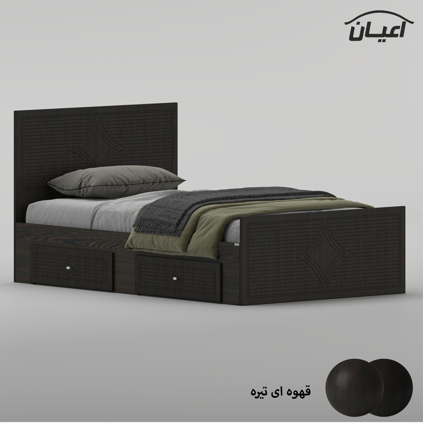 تخت‌خواب ام دی اف یک و نیم نفره اعیان مدل FH1028 سایز 120 * 200 سانتی‌متر