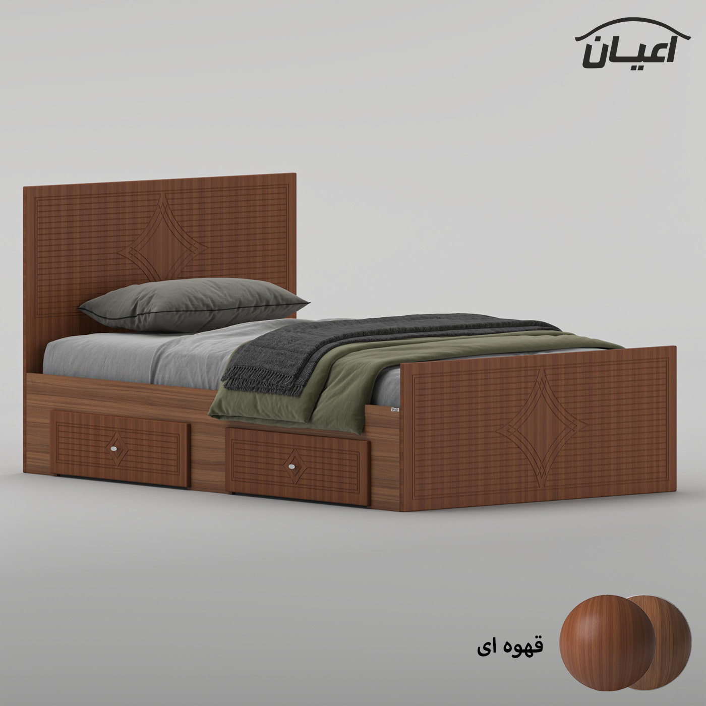 تخت‌خواب ام دی اف یک و نیم نفره اعیان مدل FH1028 سایز 120 * 200 سانتی‌متر