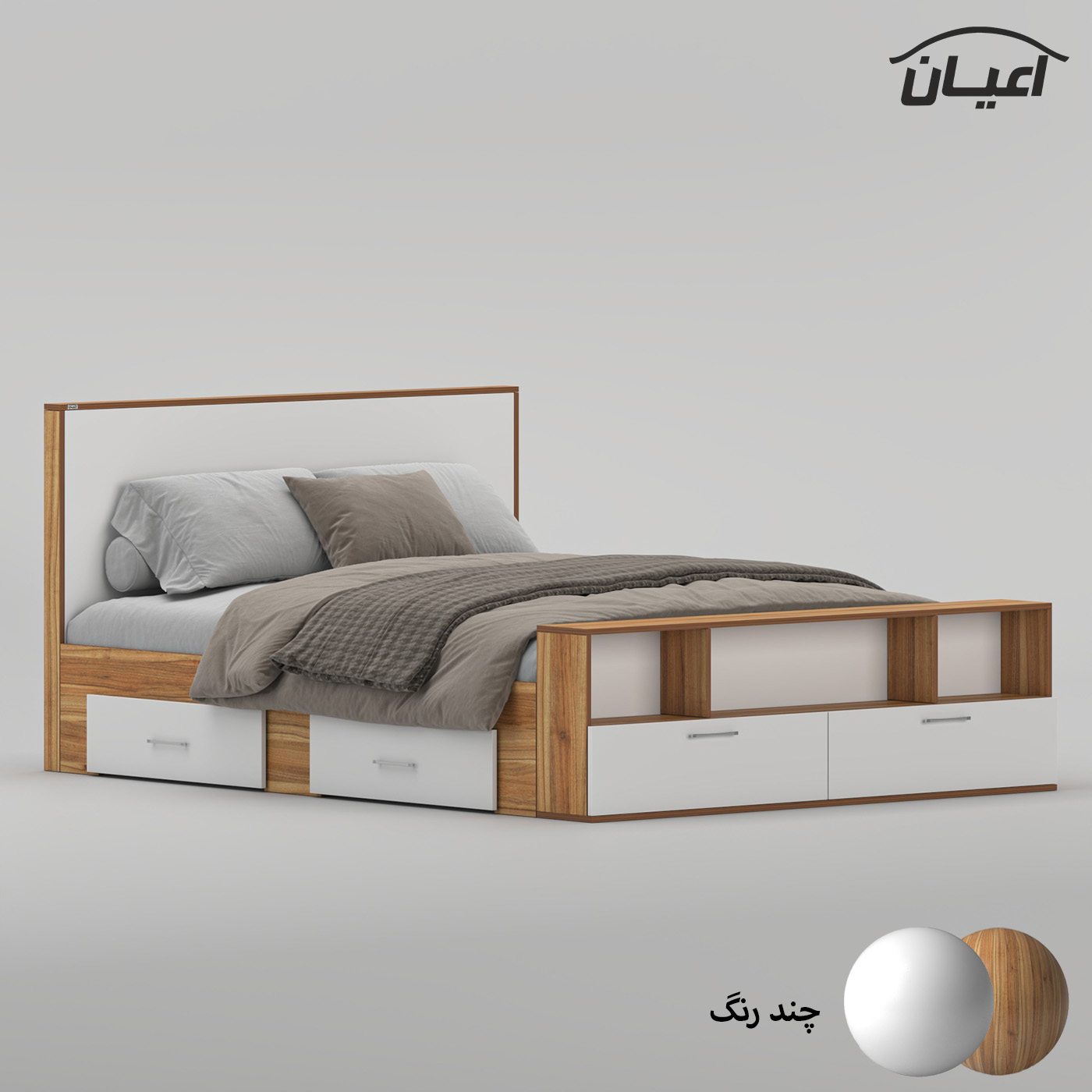 تخت‌خواب ملامینه دو نفره اعیان مدل FH1021 سایز 160 * 200 سانتی‌متر